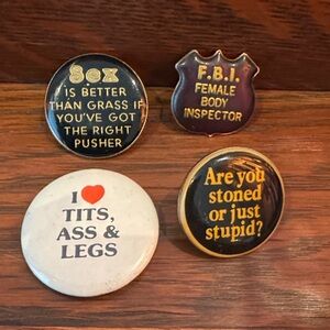 Set of 4 Humorous Pinback Buttons
